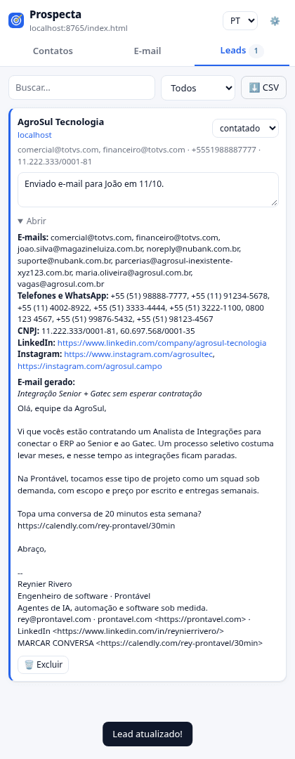 Gerenciamento de leads